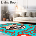 Cheshire Raccoon Teal Floral Scroll Rug