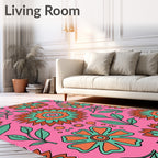 Whimsical Pink Floral Sunburst Rug