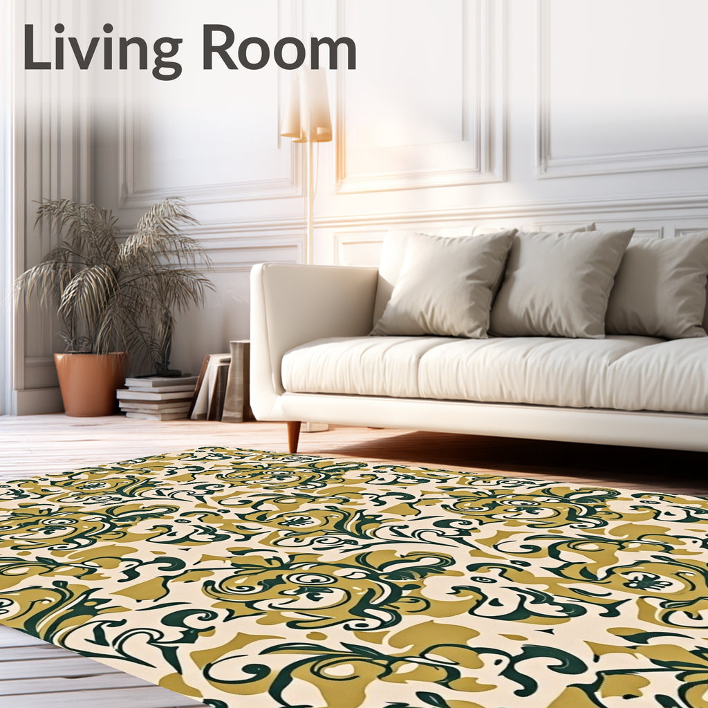 Gold Navy Scrolling Floral Swirl Rug
