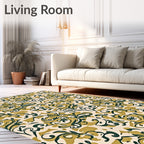 Gold Navy Scrolling Floral Swirl Rug