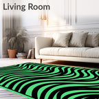 Vibrant Black Green Wavy Lines Rug