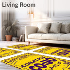 Yellow Purple Whimsical Tribal Folk Art Rug