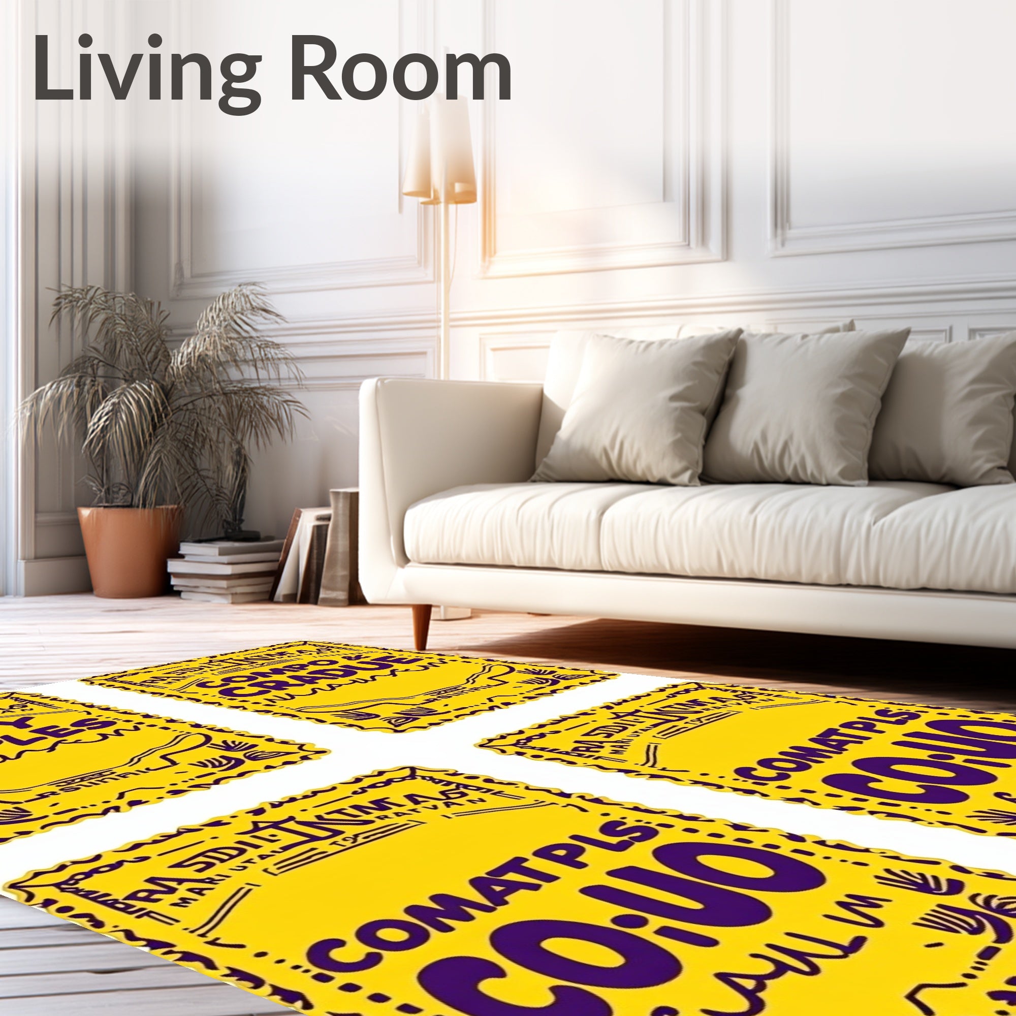 Yellow Purple Whimsical Tribal Folk Art Rug