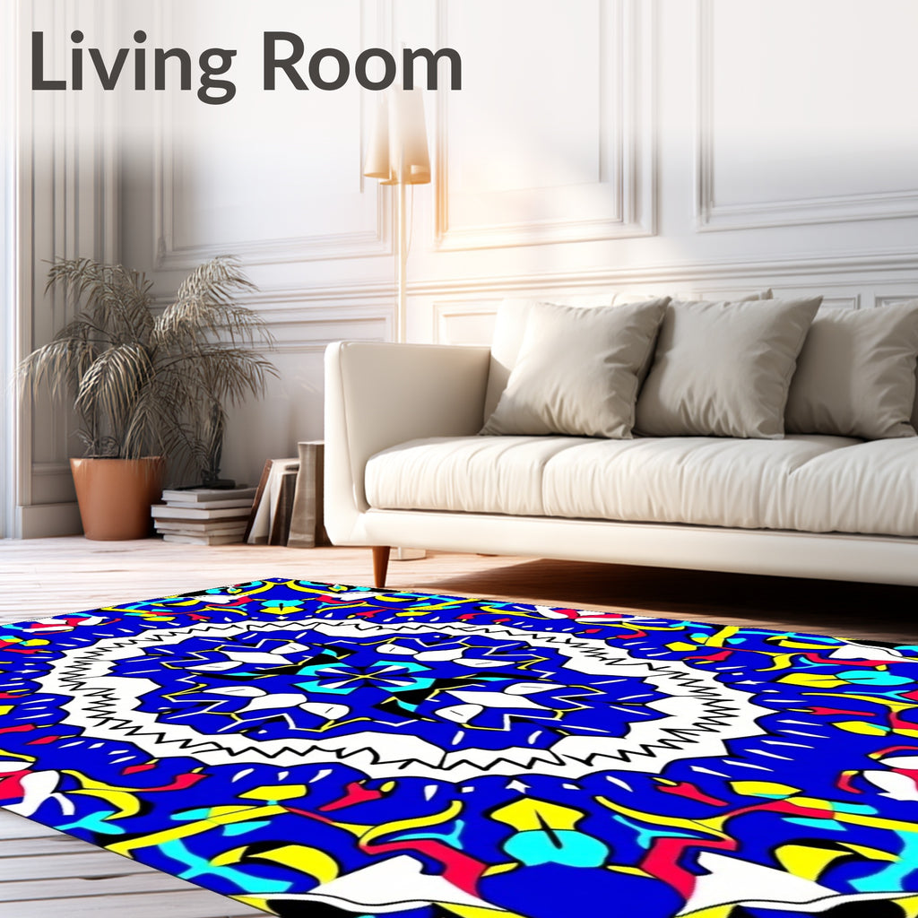 Intricate Blue Yellow Red Symmetry Rug