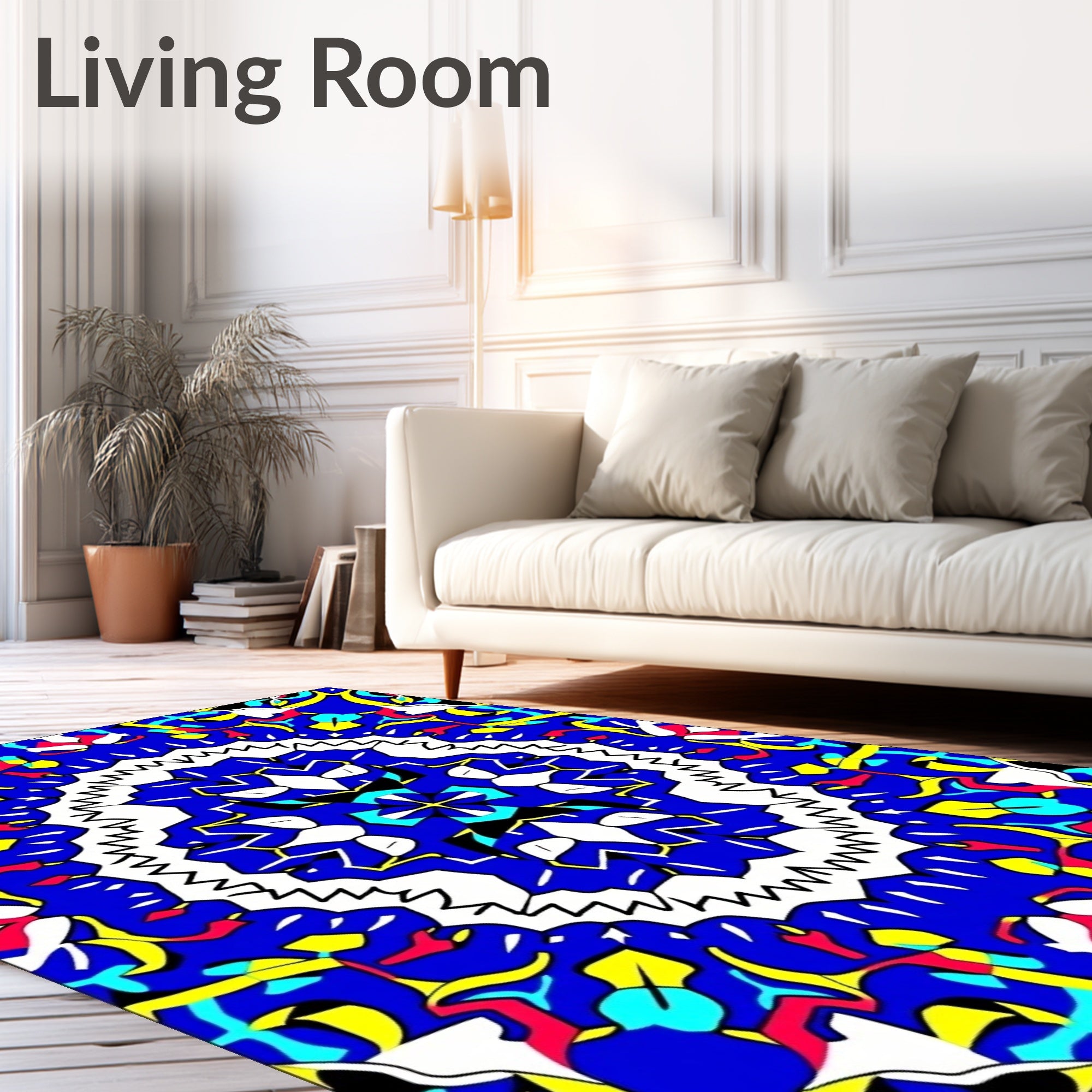 Intricate Blue Yellow Red Symmetry Rug