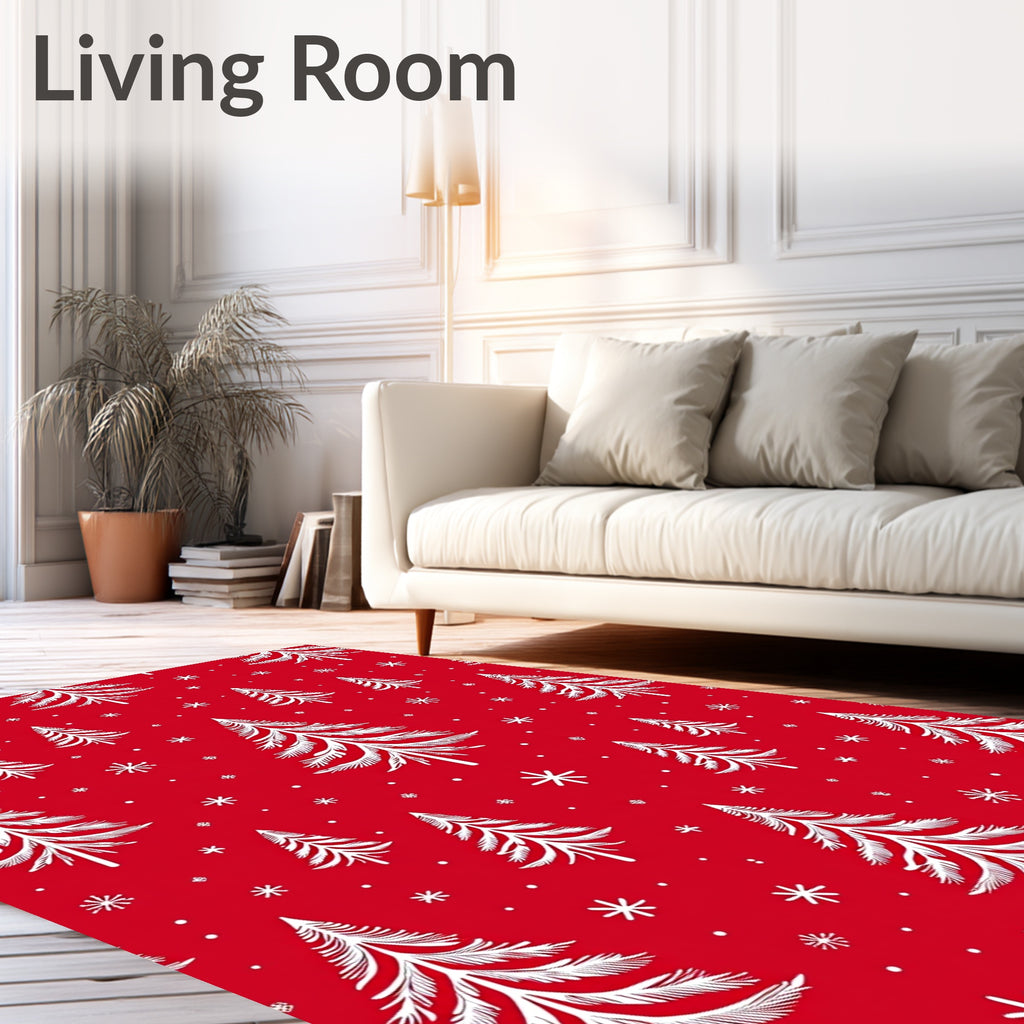 Red White Christmas Tree Snowflakes Rug