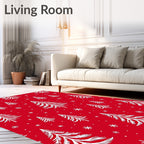 Red White Christmas Tree Snowflakes Rug