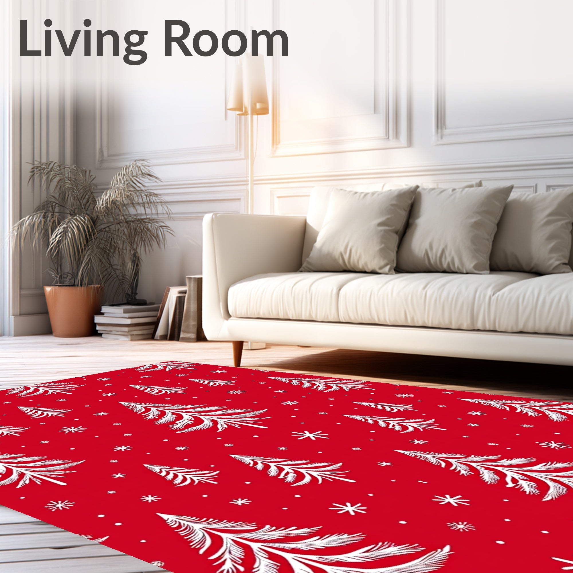 Red White Christmas Tree Snowflakes Rug