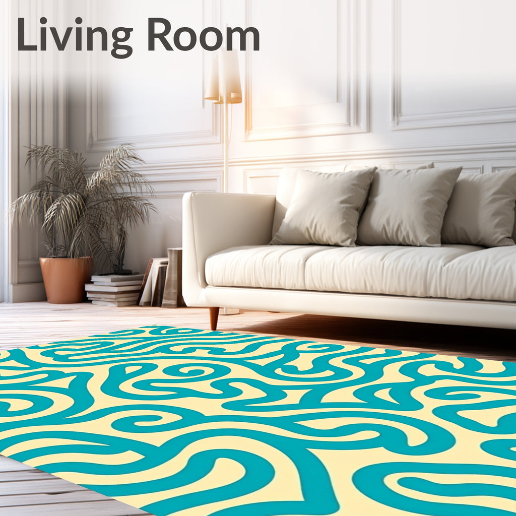 Teal Swirls on Cream Background Rug