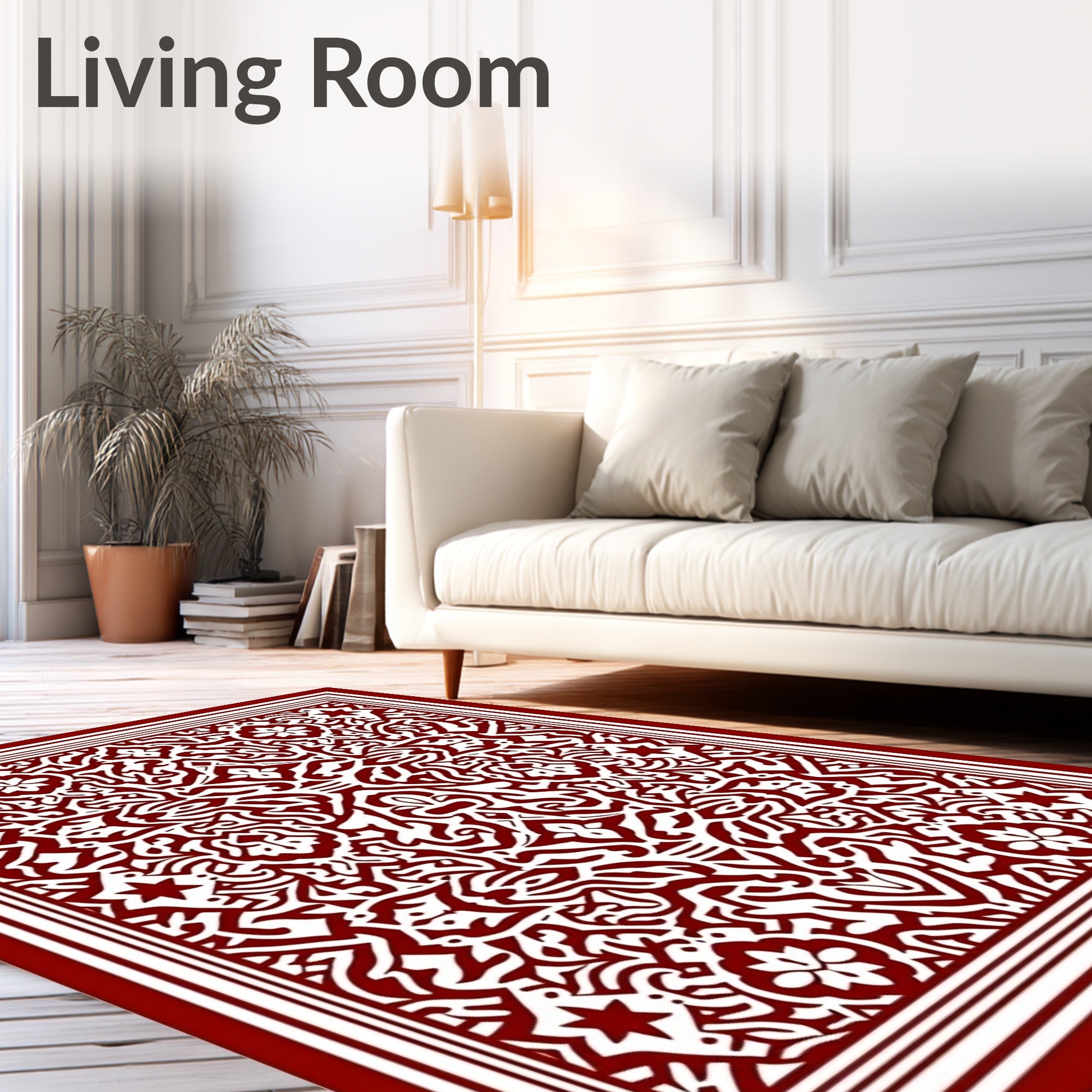 Crimson White Intricate Floral Medallion Rug