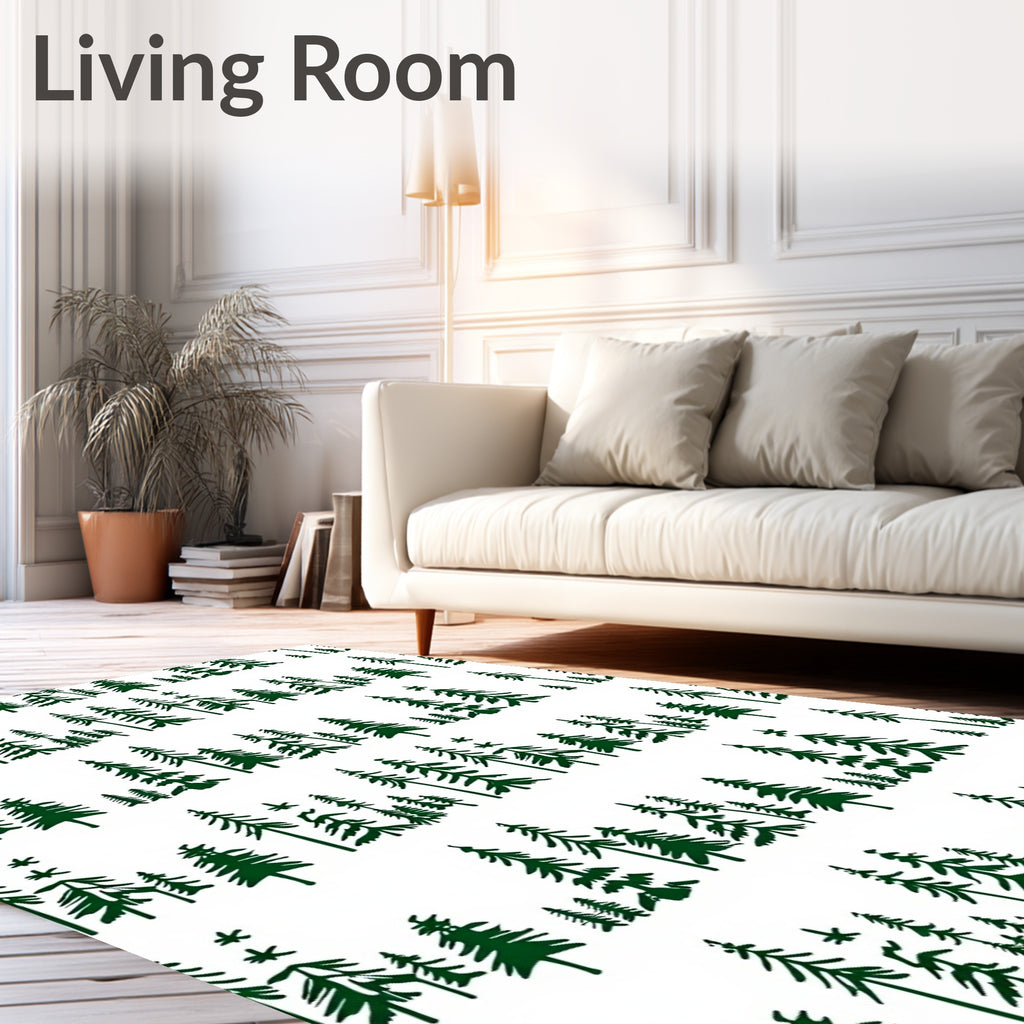 Dark Green Forest Pine Trees Rug