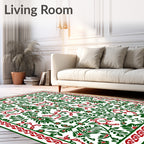 Intricate Red Green Floral Scroll Rug