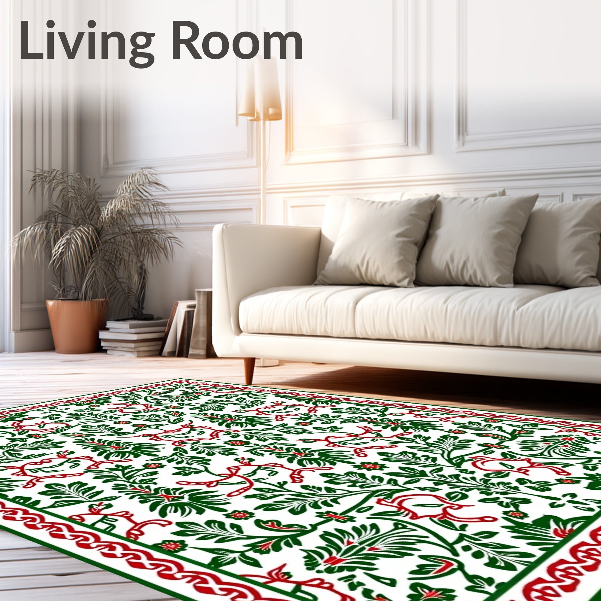 Intricate Red Green Floral Scroll Rug