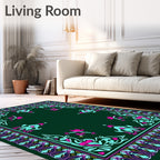 Art Nouveau Teal Pink Floral Frame Rug