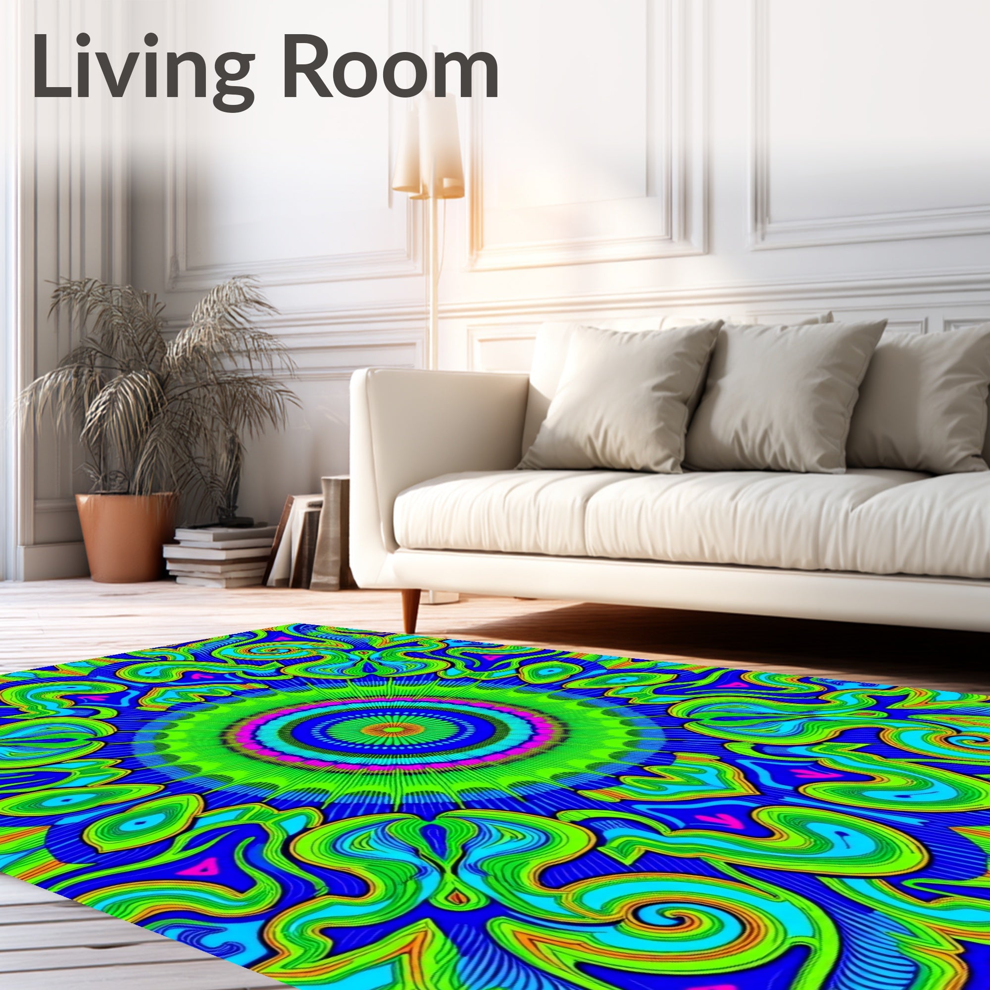 Psychedelic Blue Green Abstract Mandala Rug