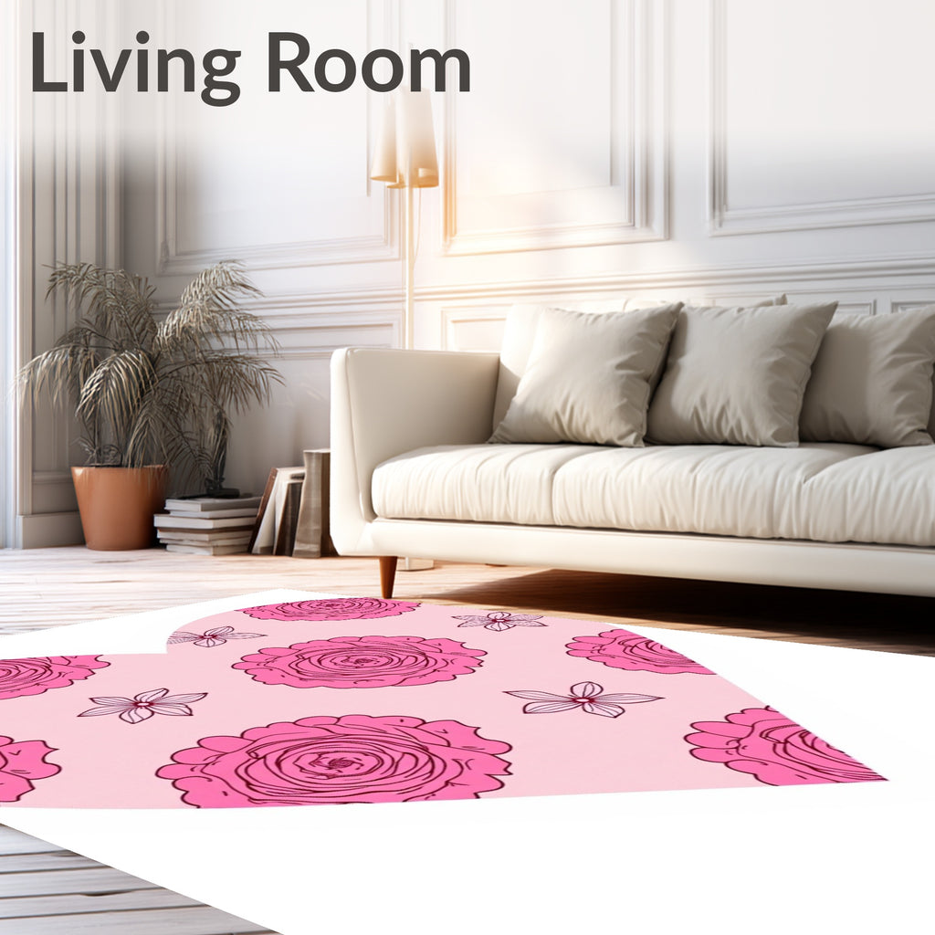 Pink Rose Blossom Heart Collage Rug