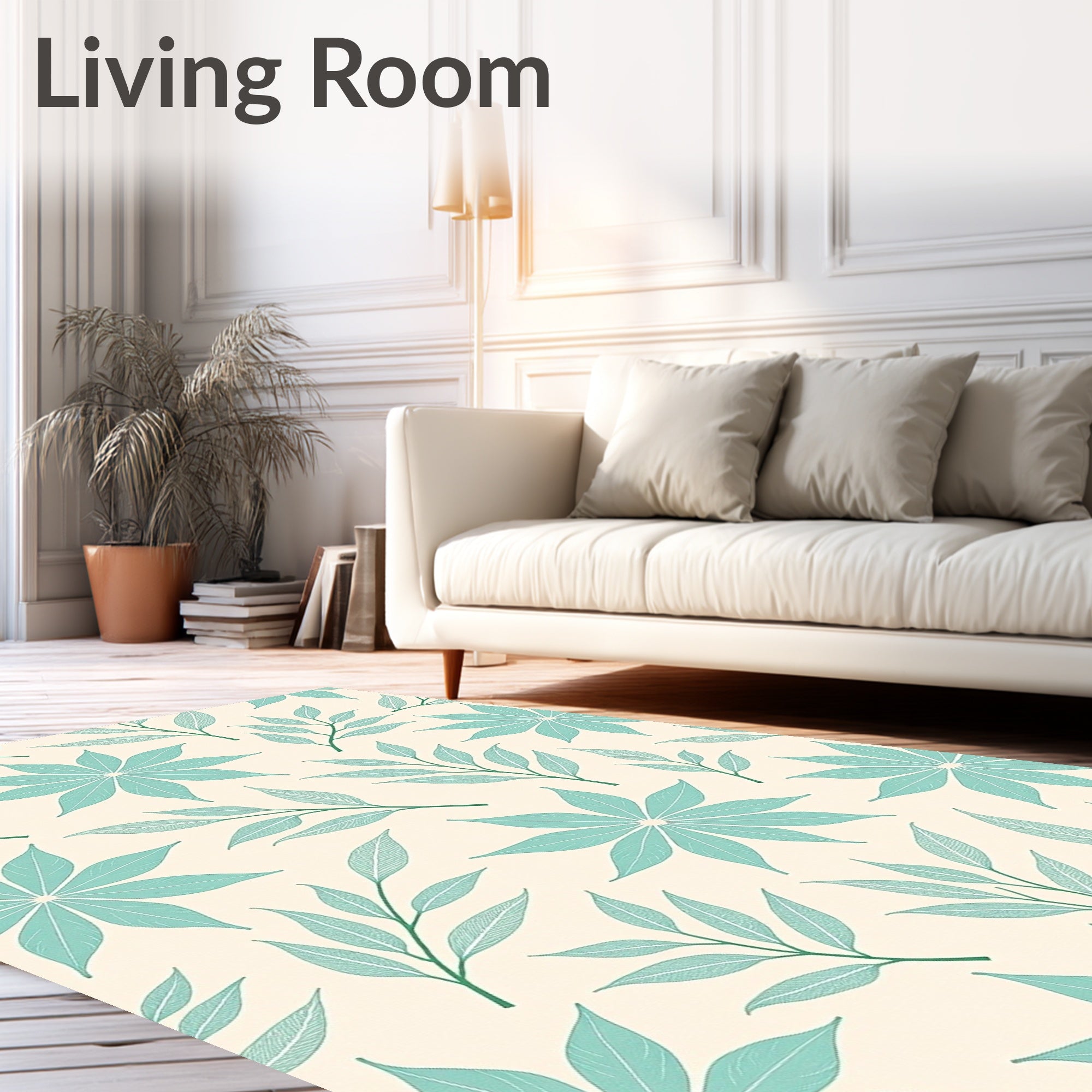Teal Petal Leaf Botanical Arrangement Rug