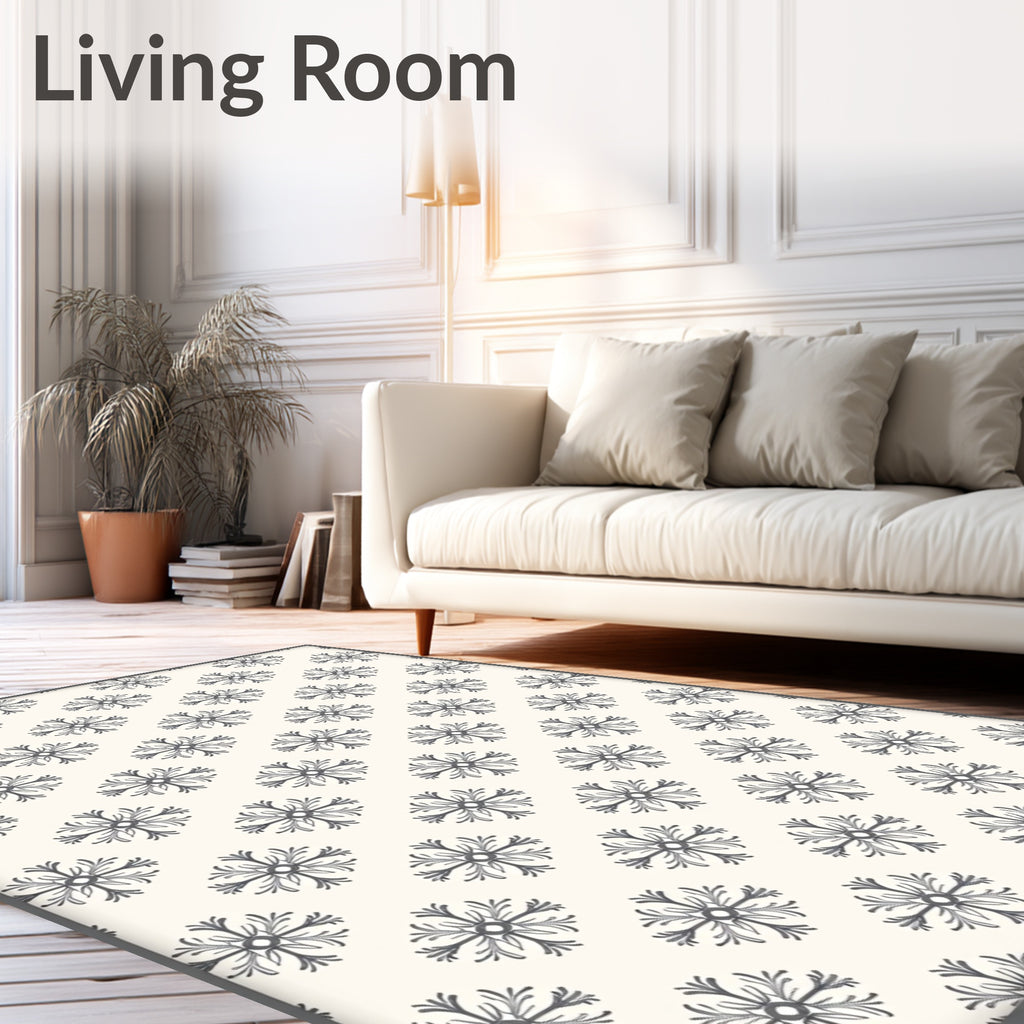 Ivory Gray Floral Medallion Repeat Rug