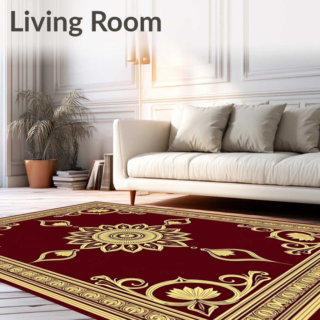 Rich Burgundy Gold Floral Medallion Rug