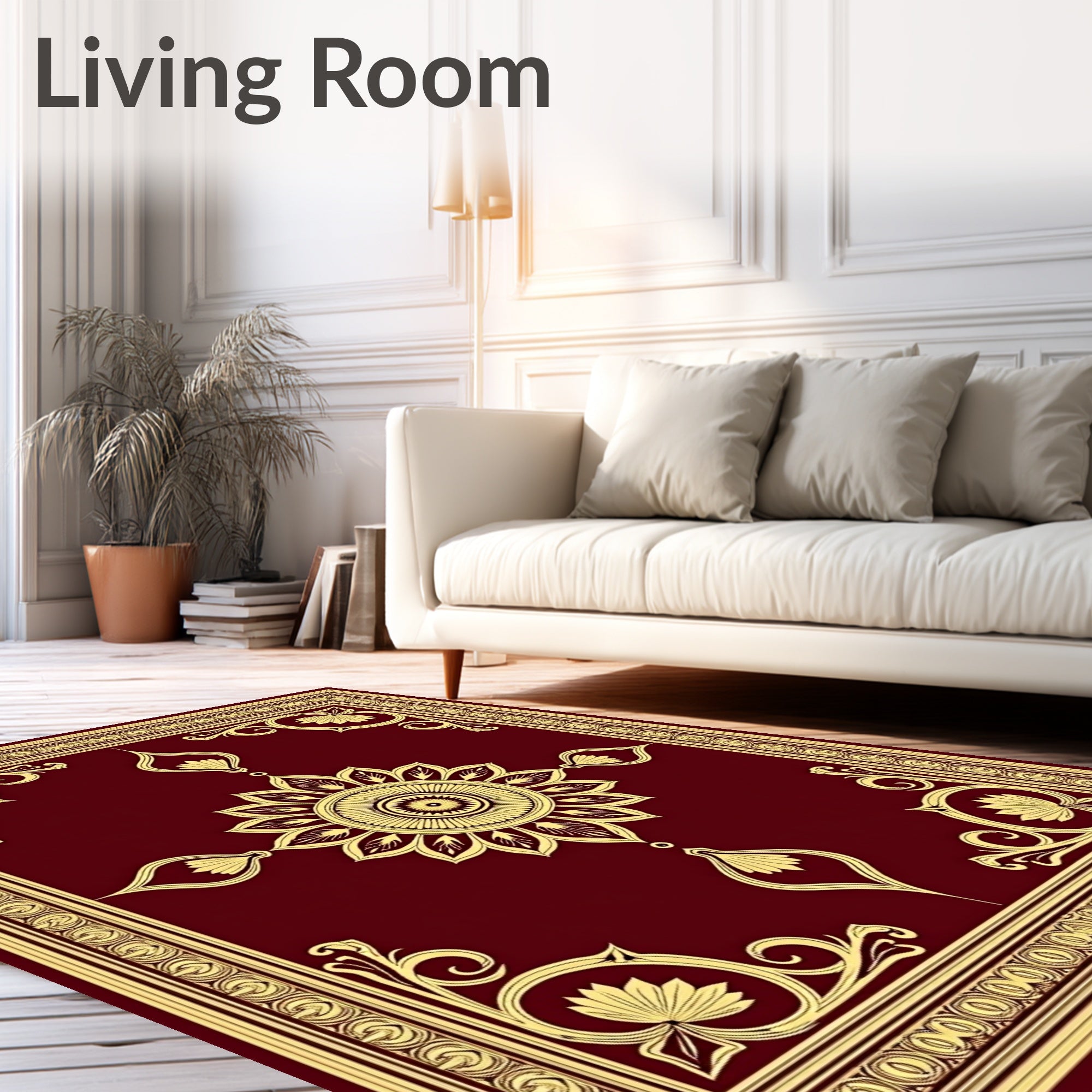 Rich Burgundy Gold Floral Medallion Rug