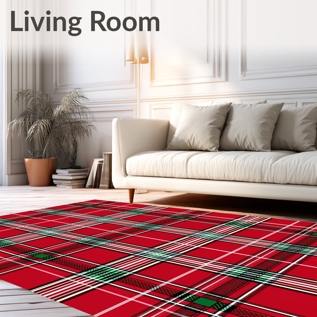 Crimson Emerald White Plaid Rug