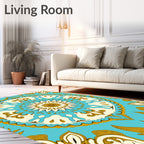 Gold Turquoise Floral Medallion Harmony Rug