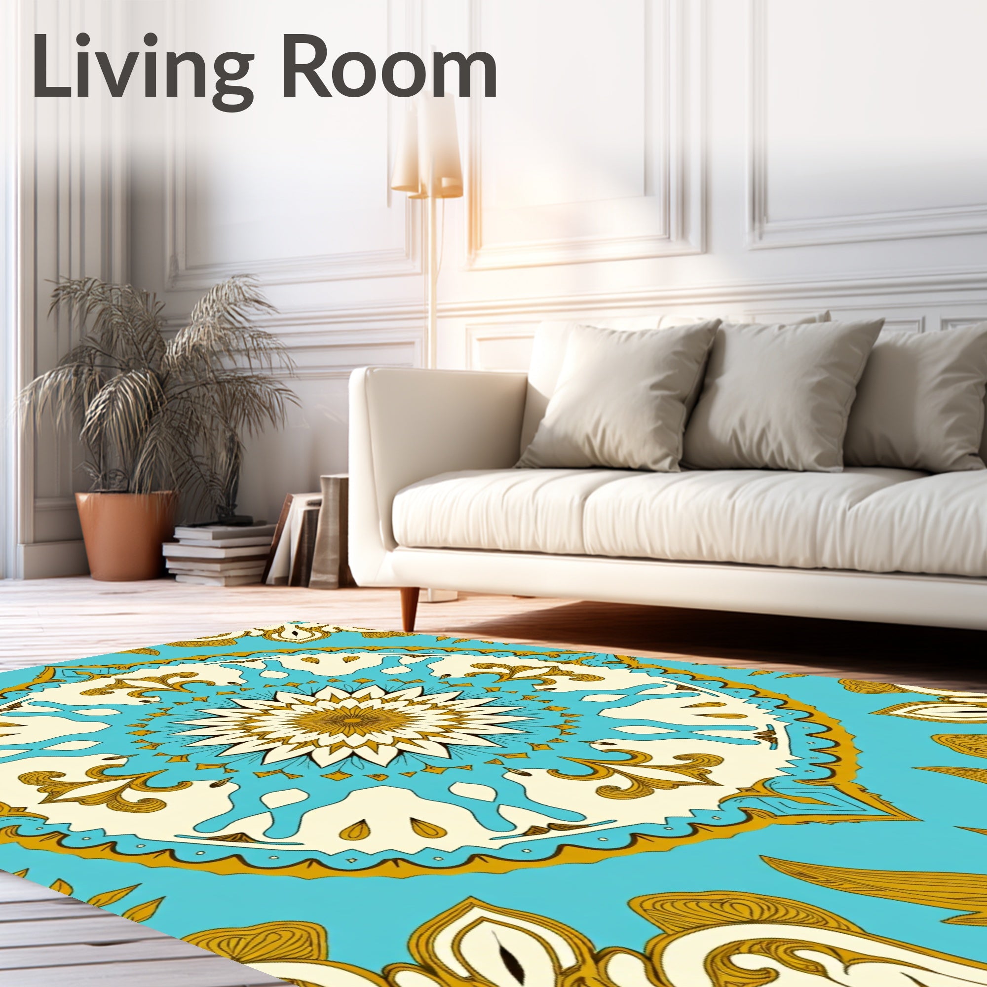 Gold Turquoise Floral Medallion Harmony Rug