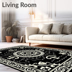 Black Ivory Floral Medallion Frame Rug
