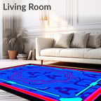 Bright Blue Neon Geometric Medallion Rug