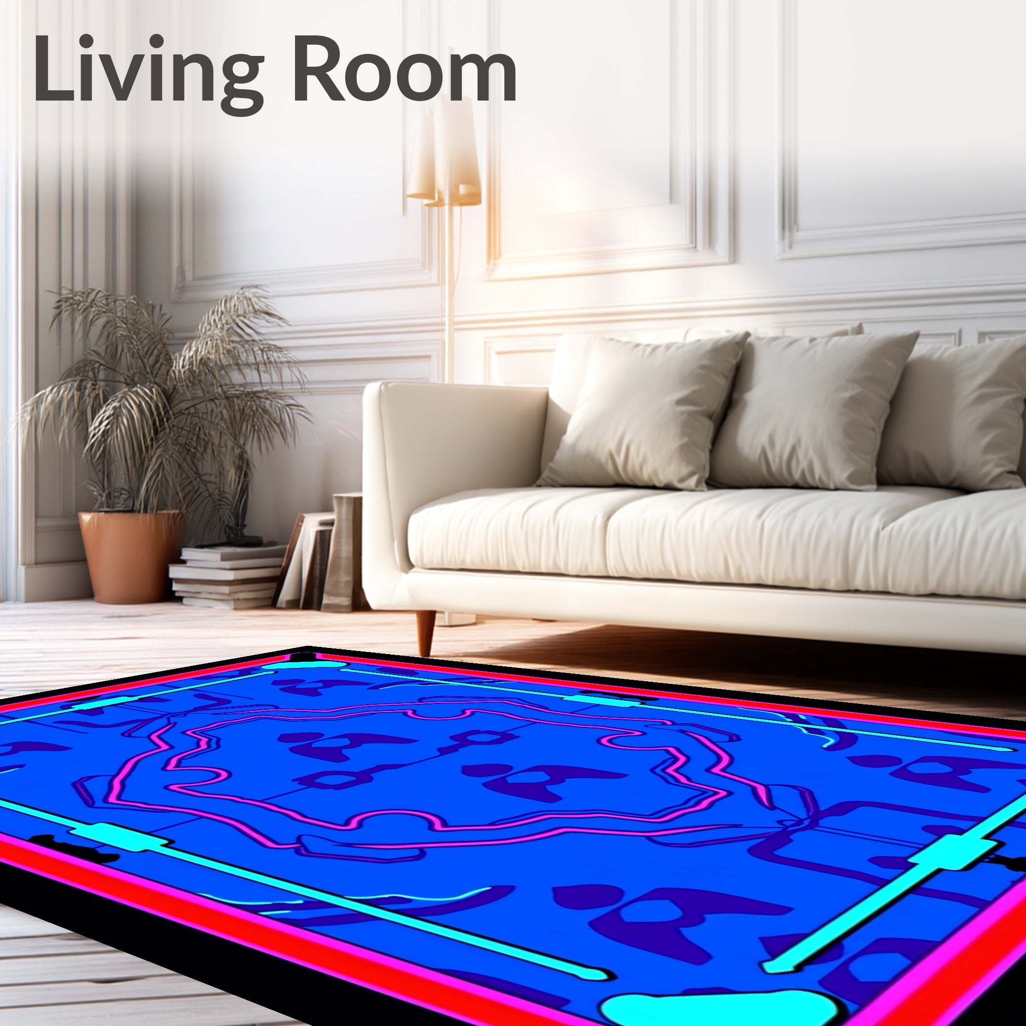 Bright Blue Neon Geometric Medallion Rug