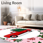 Red Vintage Truck Christmas Trees Rug