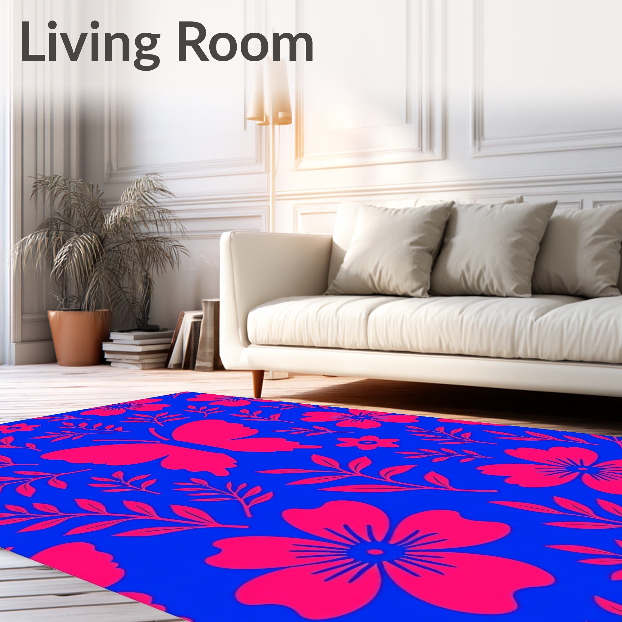 Vibrant Pink Butterfly Floral Garden Rug