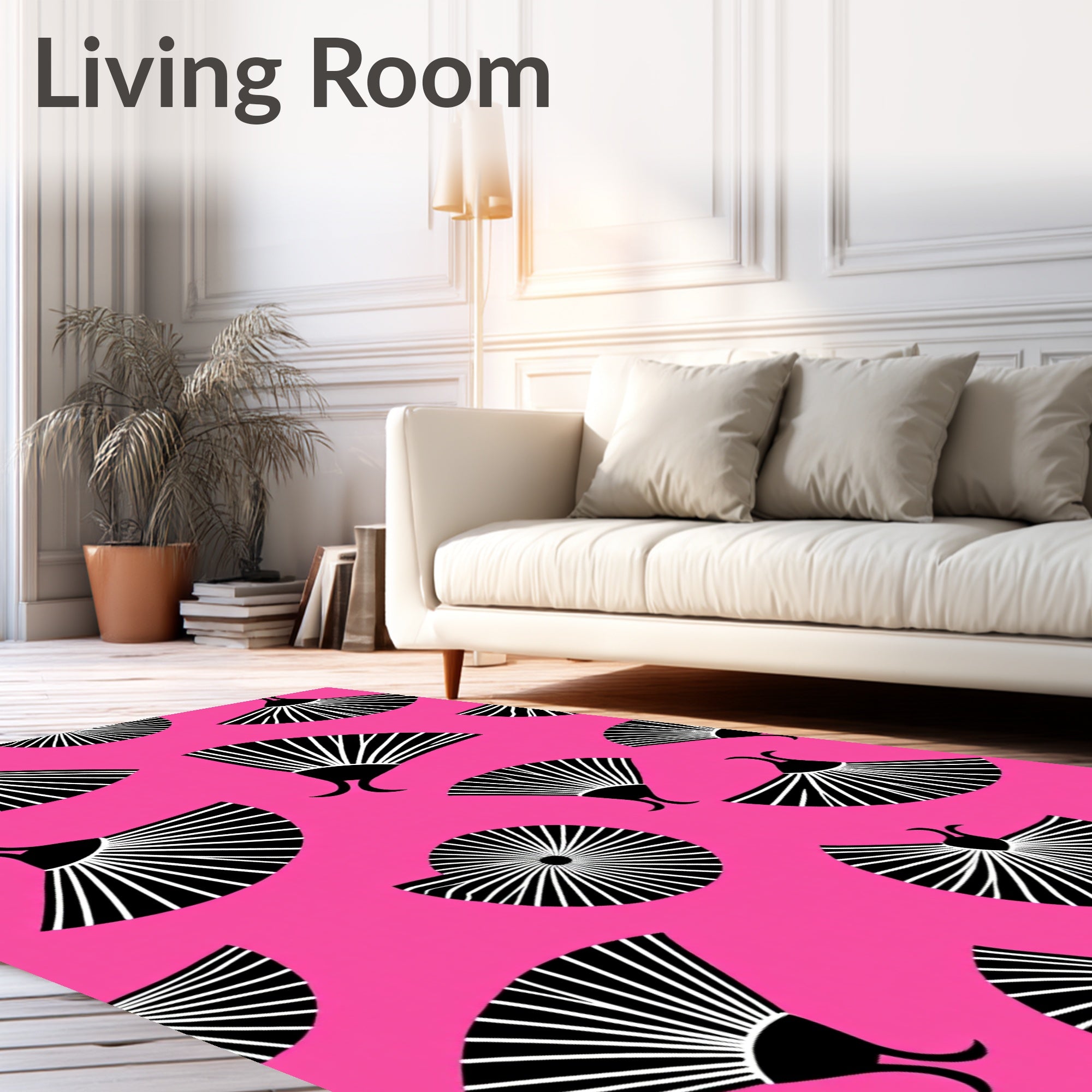 Pink Contemporary Fan Medallion Rug