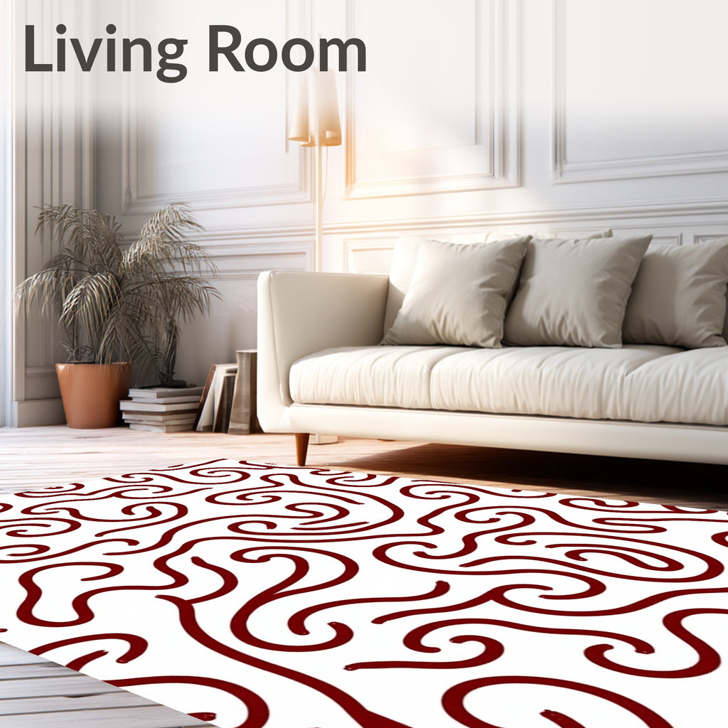 Crimson Swirl Abstract Continuous Line Rug