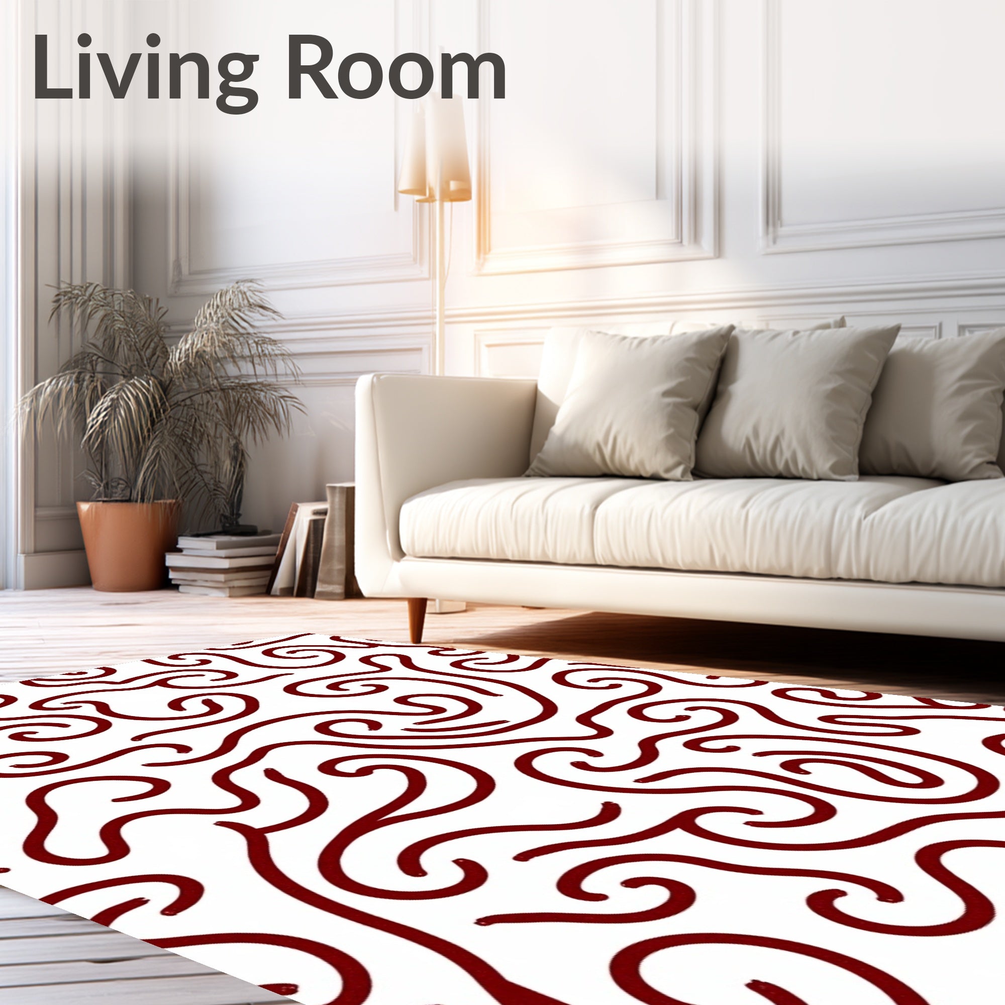 Crimson Swirl Abstract Continuous Line Rug