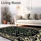 Black Green Floral Scroll Frame Rug