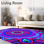 Vibrant Blue Pink Symmetrical Mandala Rug