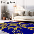 Royal Blue Gold Sunburst Medallion Rug