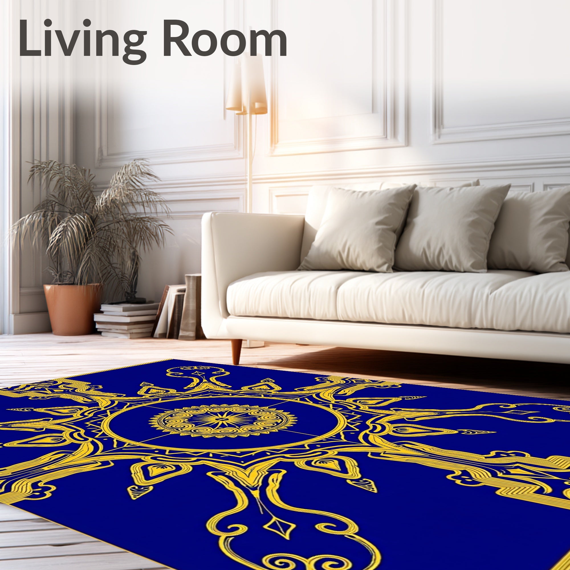 Royal Blue Gold Sunburst Medallion Rug