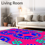 Vibrant Pink Blue Floral MedallionRug Rug