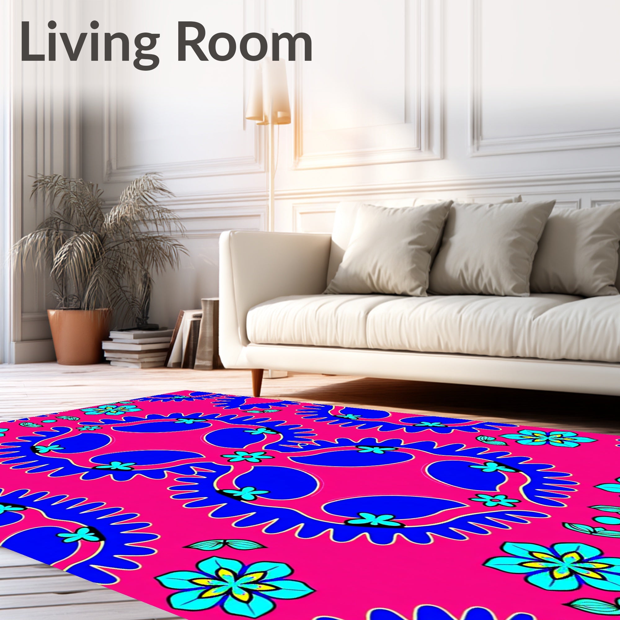 Vibrant Pink Blue Floral MedallionRug Rug