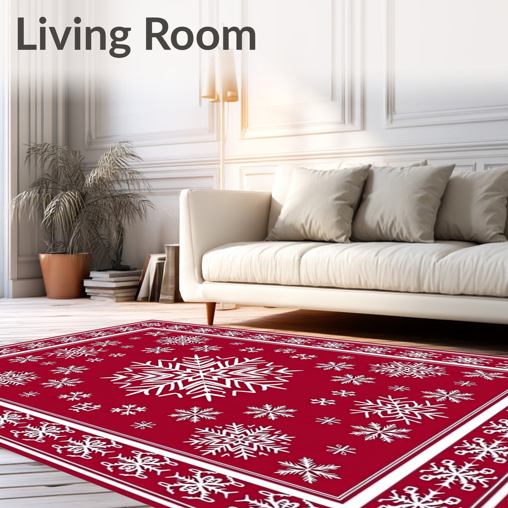 Vibrant Red White Snowflake Medallion Area Rug