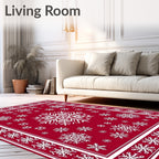 Vibrant Red White Snowflake Medallion Area Rug