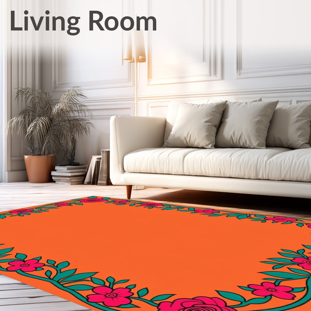 Vibrant Pink Floral Vine Border Rug
