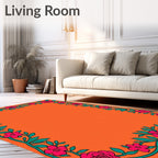 Vibrant Pink Floral Vine Border Rug