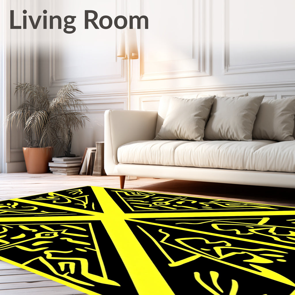 Bold Yellow Geometric Tribal Rug