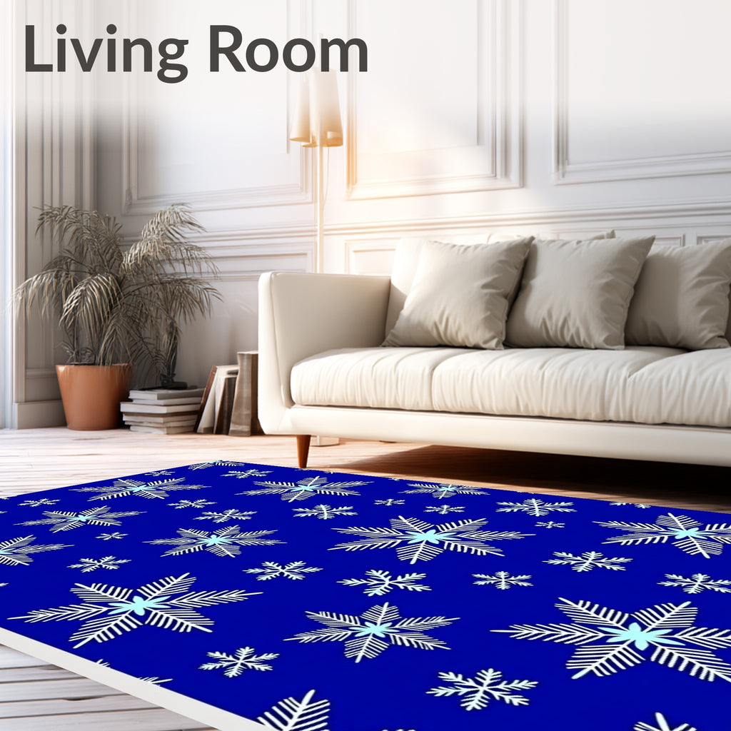 Blue Winter Snowflakes Falling Accent Rug