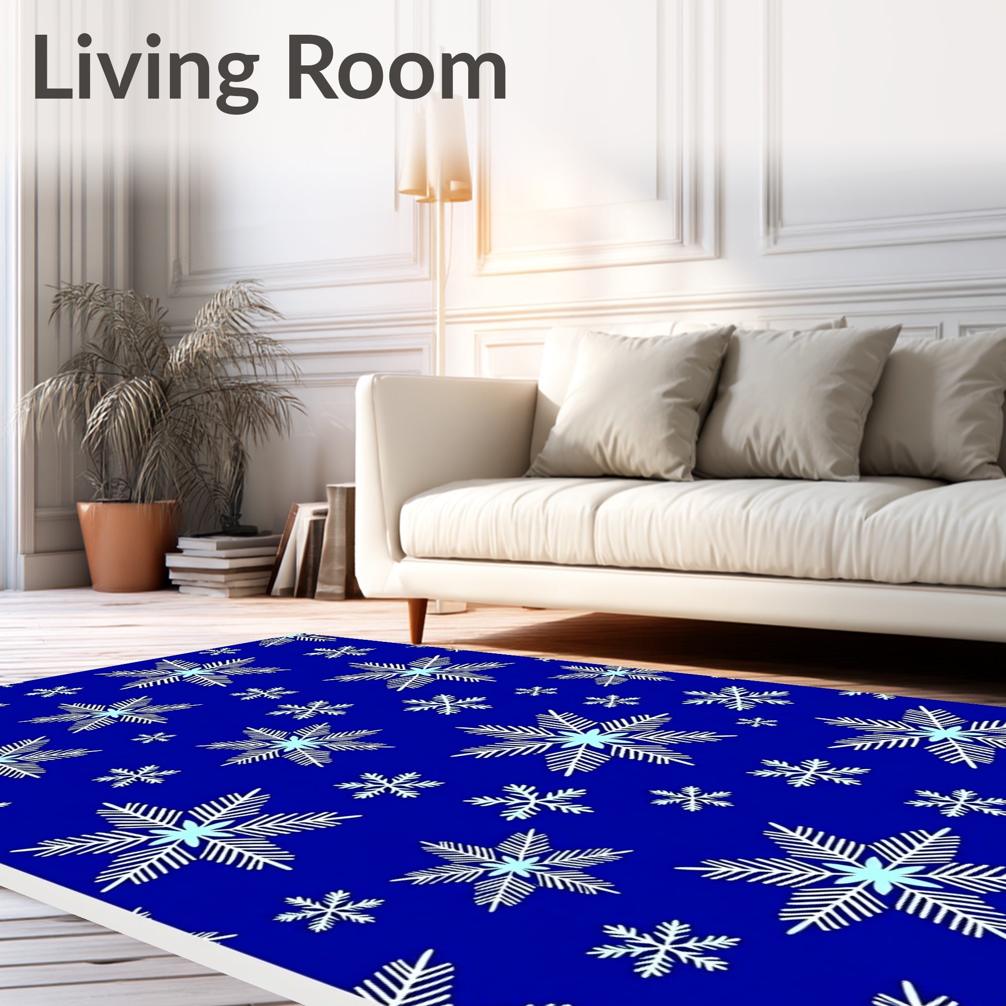 Blue Winter Snowflakes Falling Accent Rug