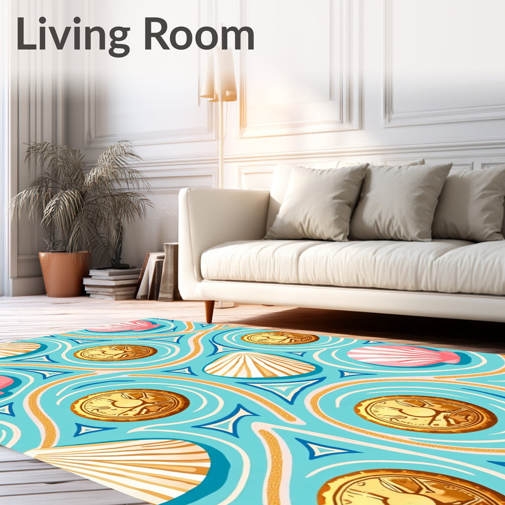 Coastal Seashell Gold Coin Swirls Rug