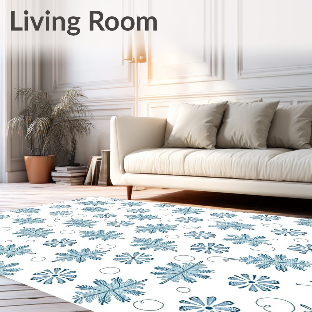 Blue Fern Floral Scattered Rug